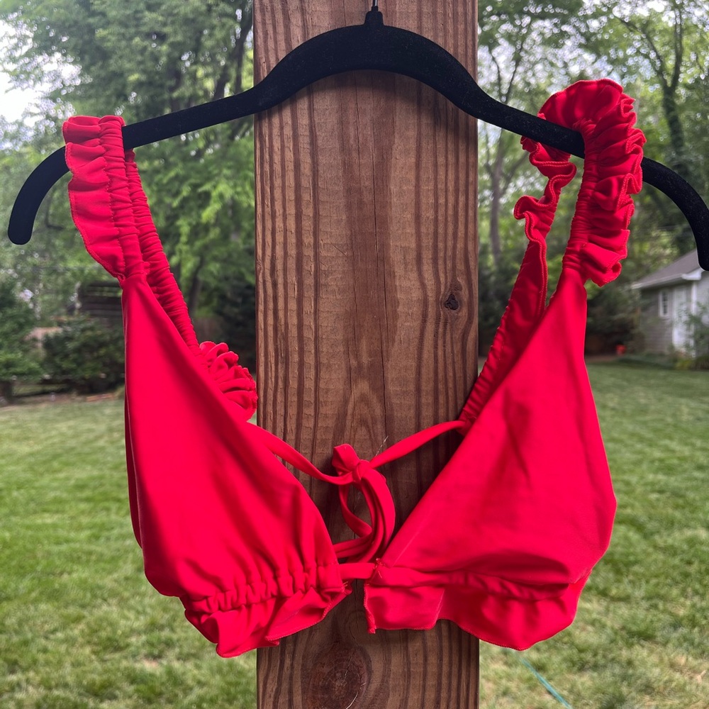 Red Ruffle Strap Bikini Top
